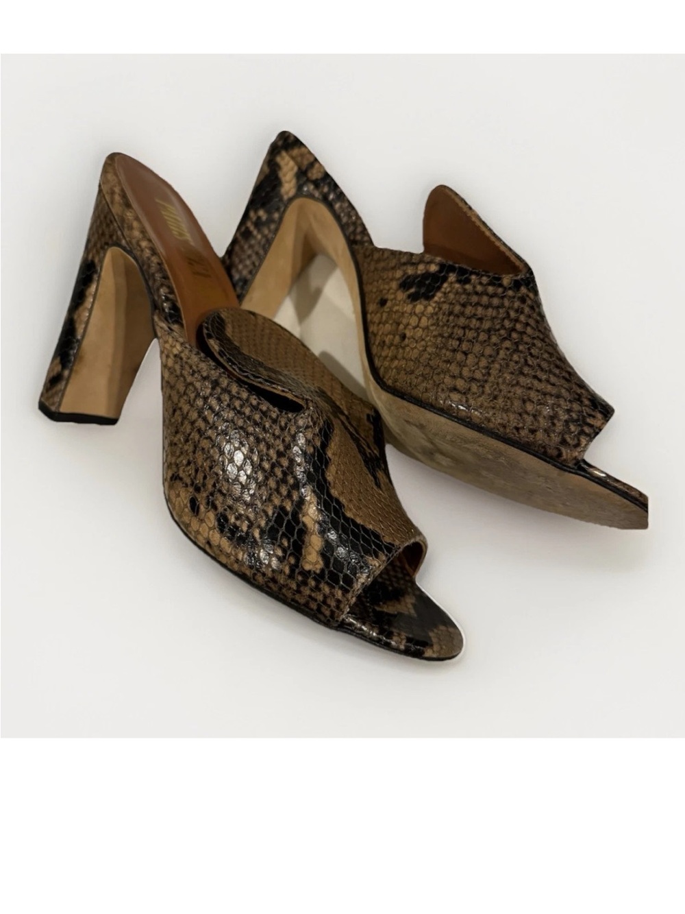 Paris Texas Snakeskin Print Block Heel Mules Size 38.5